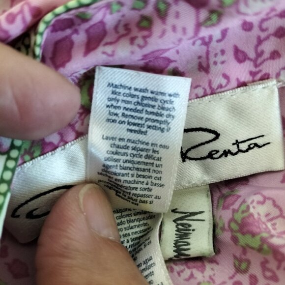 (#512)Oscar de la Renta for Neiman Marcus Pink & Green Floral Print Top Size M - Picture 6 of 7